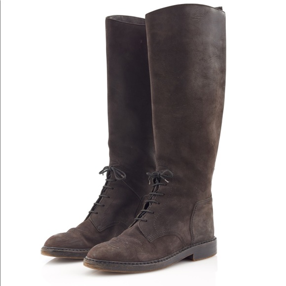 CHANEL Shoes - CHANEL CC Logo Leather Knee High Riding Boots